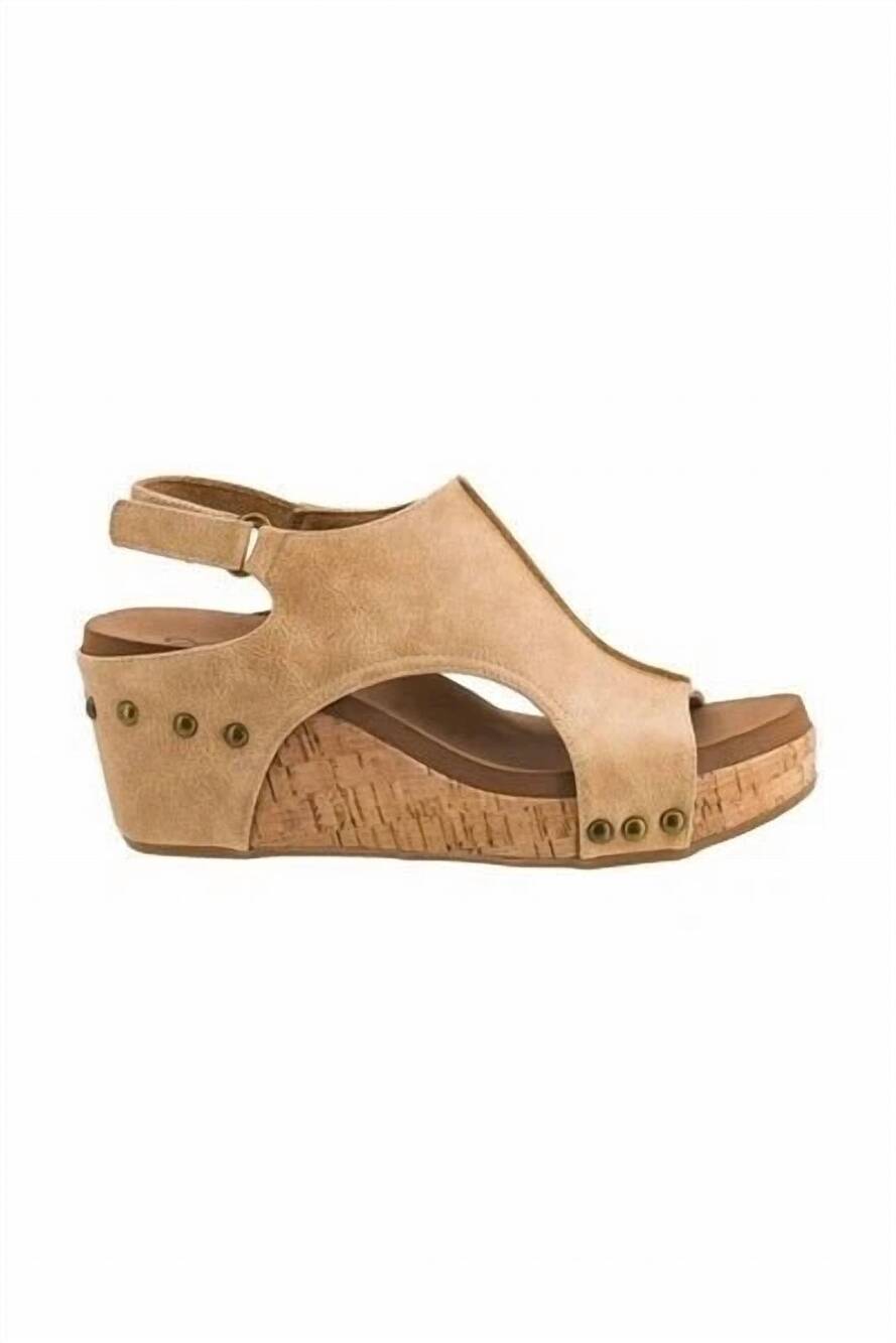 NEW CORKYS FOOTWEAR women's carley wedge sandal in tan